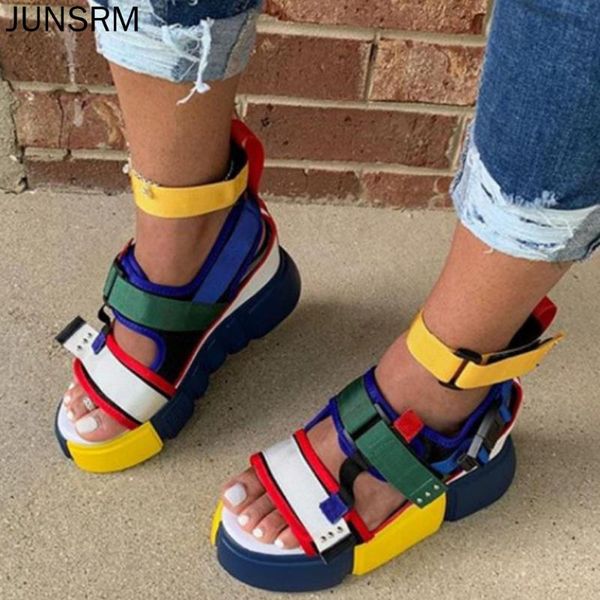 

junsrm big size 34-44 brand ins lady platform sandals fashion colorful summer gladiator sandals women 2020 wedges shoes woman, Black