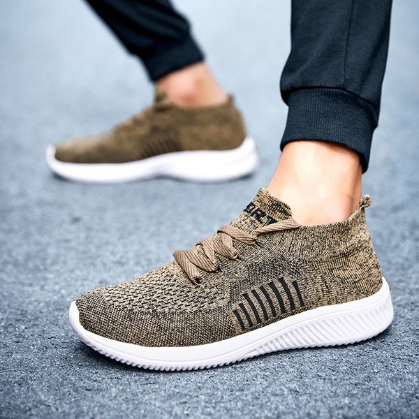 

vodka summer autumn men sneakers flying weaving lightweight breathable men sneakers big size 46 solid walking zapatillas hombre, Black