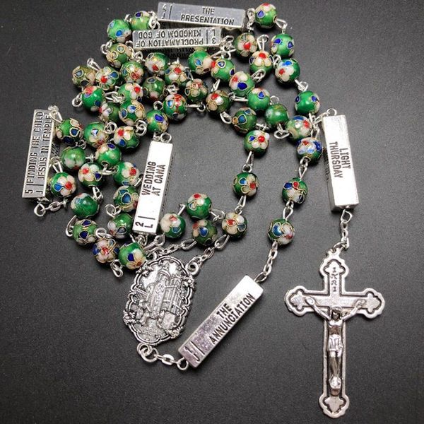 

chains cloisonne vintage style jewelry green beads choker necklace, Silver
