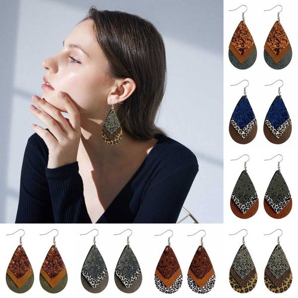 

kimter leopard dangle earrings handmade vintage multilayer teardrop bohemian leather earring for women fashion jewelry dhl l666fa, Golden;silver