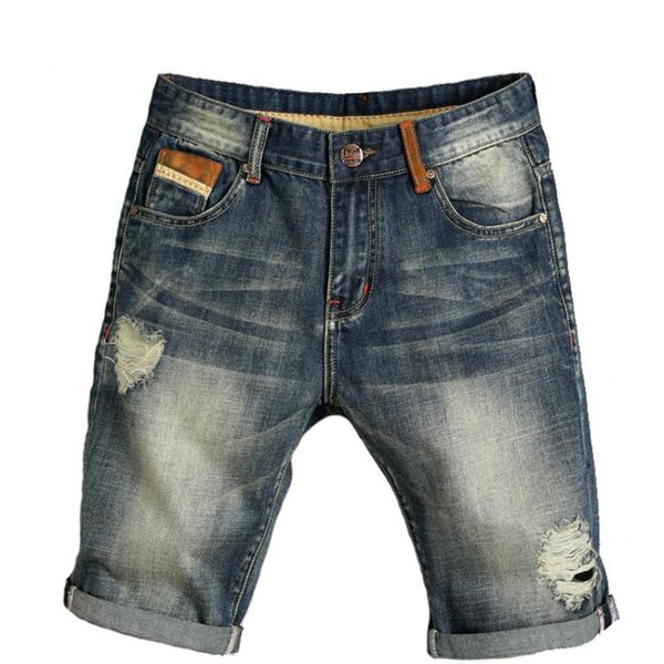 

summer new men's hole jeans thin street-wear male jeans slim mid denim short shorts solid fashion brand size 27-40 new, Blue