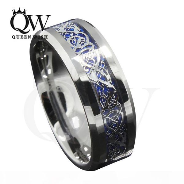 

mens celtic wedding ring 8mm tungsten carbide wedding bands blue background silver celtic dragon inlay silver wedding bands fashion jewelry, Slivery;golden