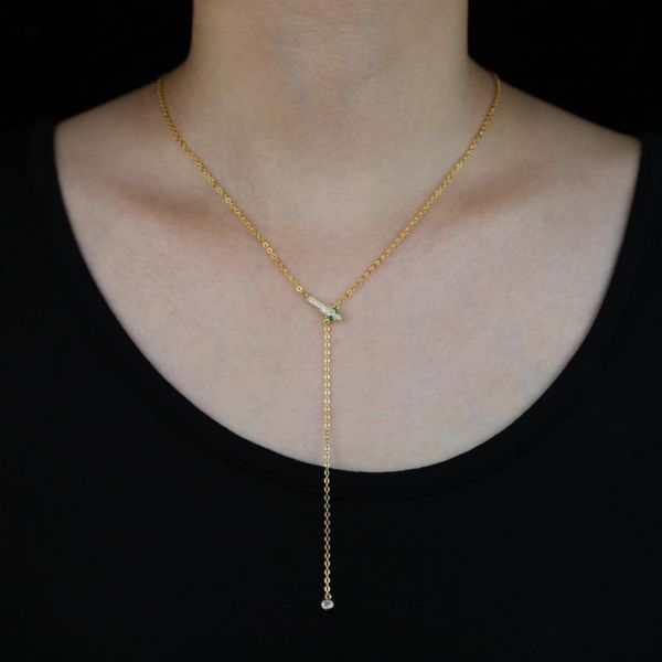 

2020 new design women sparking bling cubic zircon thin link chain gold silver color snake long drop charm necklaces, Golden;silver