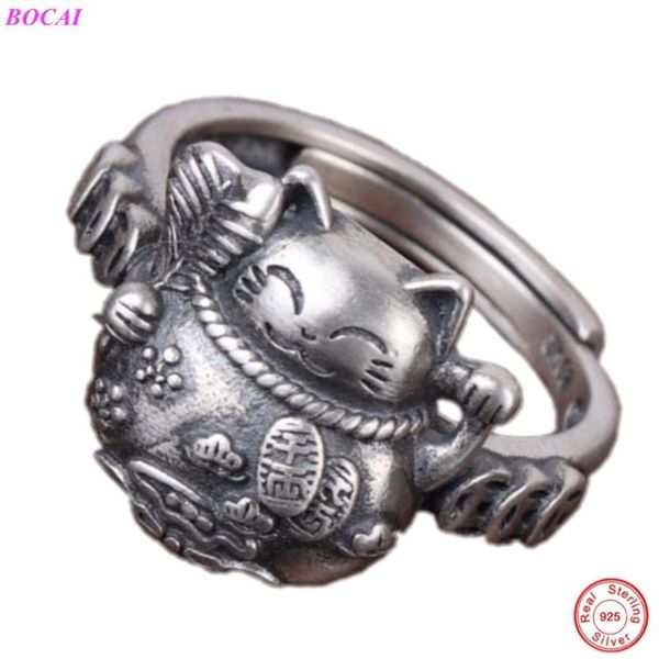 

bocai s925 sterling silver rings for women retro open ring female coin cat 925 silver ring 2020 new fashion thai rings, Golden;silver