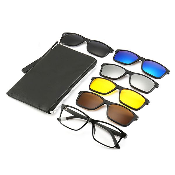 

with bag 5 lenes magnet sunglasses clip mirrored clip on sunglasses on glasses men polarized custom prescription myopia, White;black