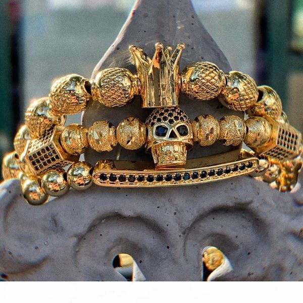 

luxury royal crown skull charm bracelet men fashion 2020 unique design gold color braided adjustable bangle pulseira bileklik, Golden;silver