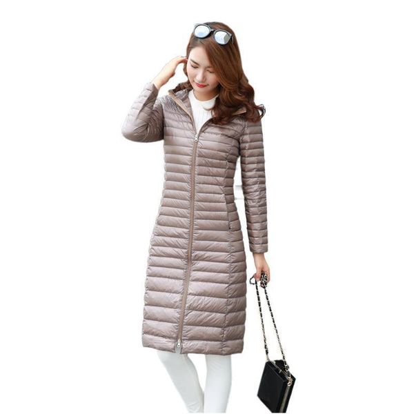 

down coat women winter ultra light long down jacket women with hooded coat female big size coats, Black