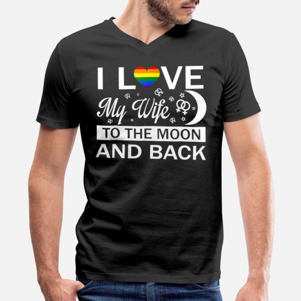 

i love my wife to the moon lesbian pride t shirt men print 100% cotton o neck letters crazy humor summer style trend shirt
