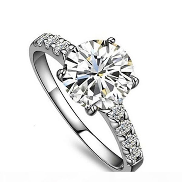 

yuanxing прекрасный 1ct round cut синтетические алмазы пасьянс кольцо твердые 925 стерлингового серебра белого цвета золота обручальное коль, Silver