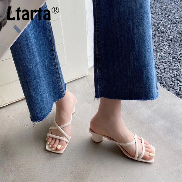 

sandals ltarta women's and ladies square toe slipper elastic band line chunky high heel 2021 design -xx2021-12, Black