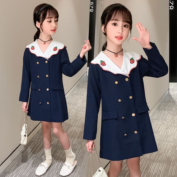 

fashion baby girls coats autumn new cotton casual windbreakers cute kids clothes preppy style children outfits 6 8 10 years, Blue;gray