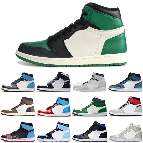 

1s 1 high og obsidian fearless tokyo light smoke grey men basketball shoes chicago toe pine green black mens women trainers sport sneakers, White;red