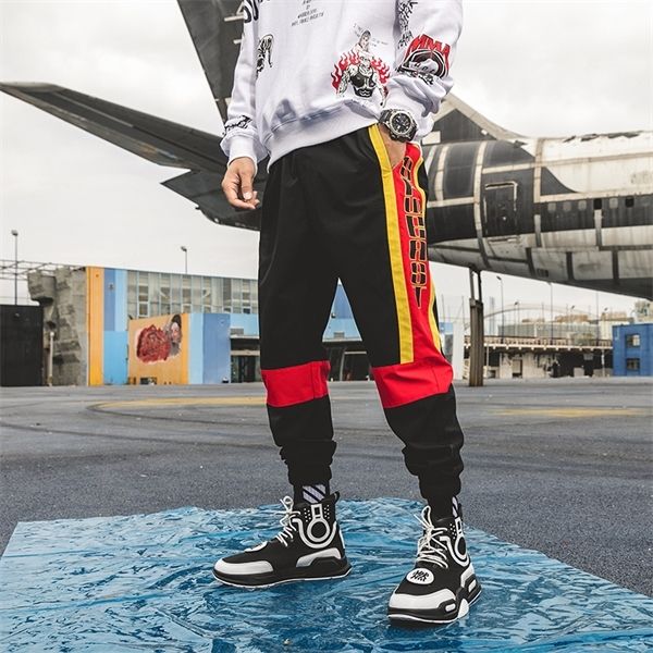 

fashion streetwear cargo pants men polyester patchwork jogging trousers spring autumn black green pockets casual pants men a898