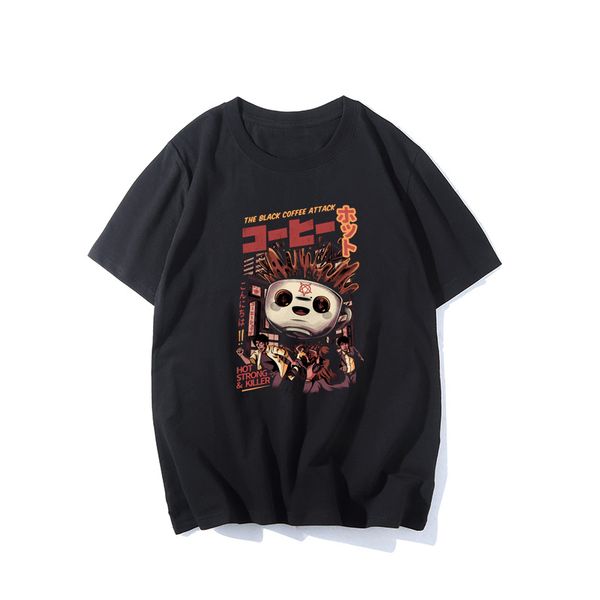 

black magic coffee anime tshirt men harajuku japanese style streetwear 100% cotton t-shirts funny anime clothes men t-shirt