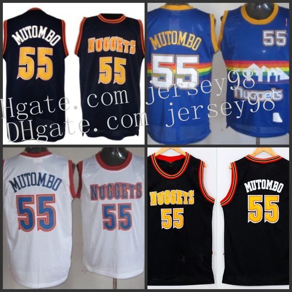 

denver nuggets men #55 dikembe mutombo gray nba static fashion jersey, Black