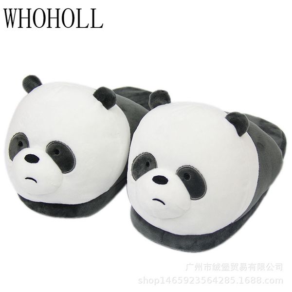 

funny slippers for man women cute cartoon panda animal slippers winter home indoor warm plush cotton shoes adult, Black