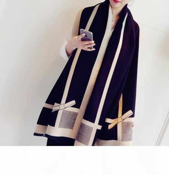 

autumn and winter new korean bowknot cashmere scarf double-sided warm thick shawl scarf female winter, Blue;gray