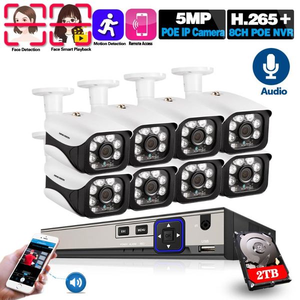 

face detection recognition 8ch 5mp wireless nvr poe security camera system outdoor cctv video surveillance video recorder kit