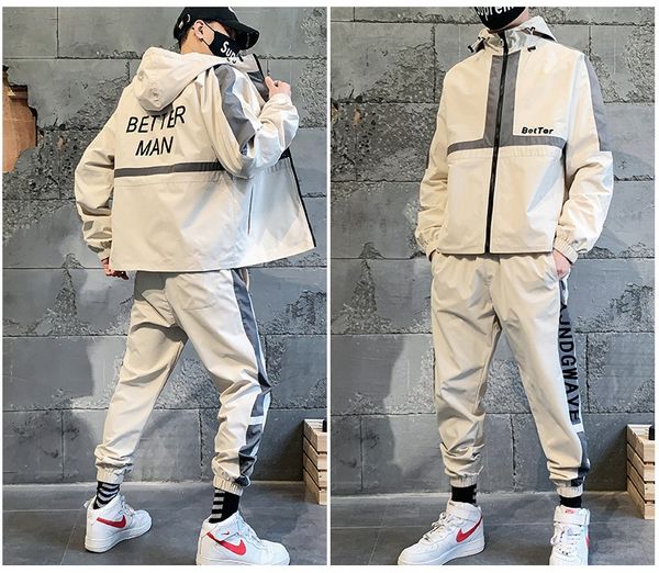 

Mens Tracksuits 2020 Fashion Geometric Print Casual Running Outfits Teenager Boys Jacket + Pants Long Sleeve Autumn High Quality