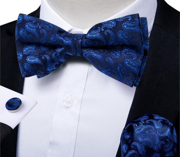 

Men's Bow Tie Blue Paisley Bow Ties For Groom Party Accessories Business Wedding Bowknot Handkerchief Cufflinks Set DiBanGu