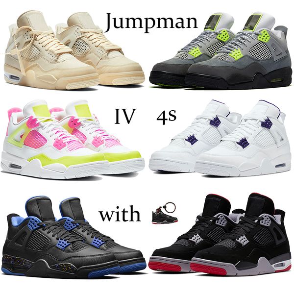 

new white x sail neon jumpman 4s basketball shoes bred rasta metallic purple green orange red ovo splatte cool grey men trainers