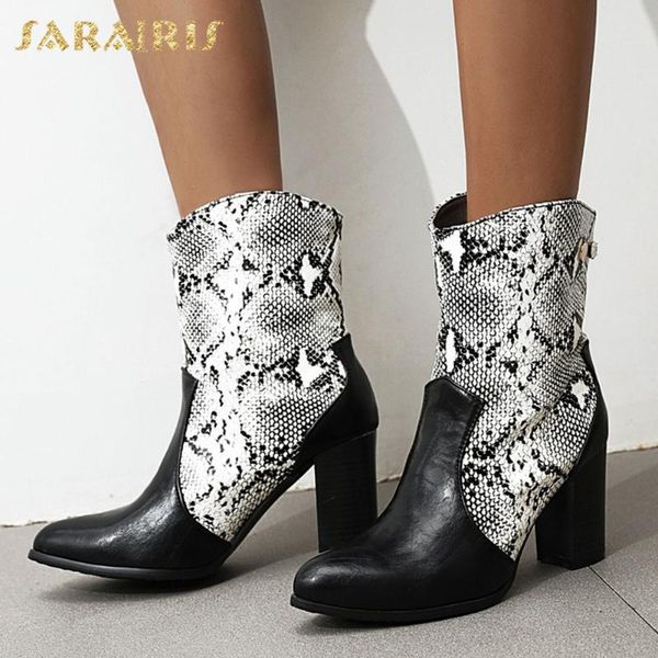 

sarairis 2020 big size 43 winter shoes women fashion high heels slip on patchwork snake printed western boots, Black