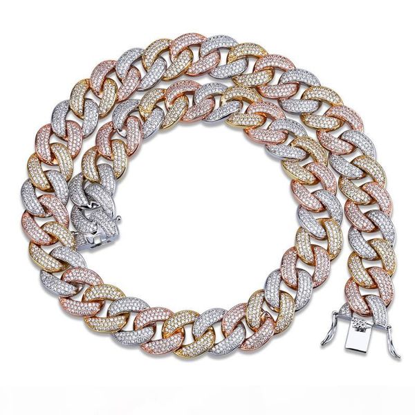 

18mm miami cuba chain men luxury hip hop bracelets necklaces set ice out bling cubic zirconia 18k gold silver hiphop link chains