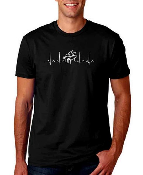 

печать футболки мужчины heartbeat piano black men t shirt music клавиатура grand ключи примечания ритм 100% хлопок brand new футболки