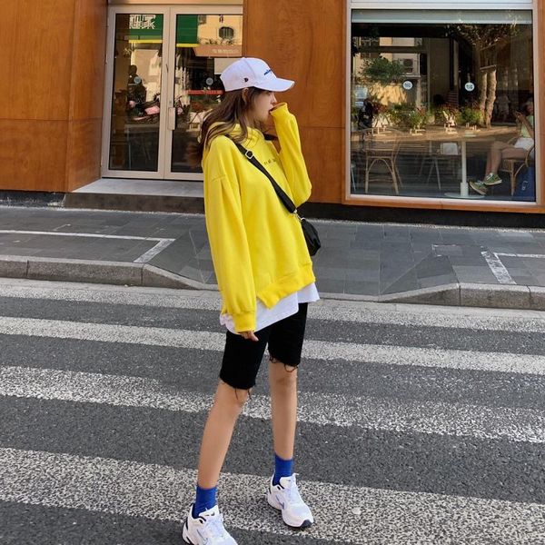 

korean-style fashionable pullover embroidered hoodie womens winter spring new college chic contrast color /40, Black