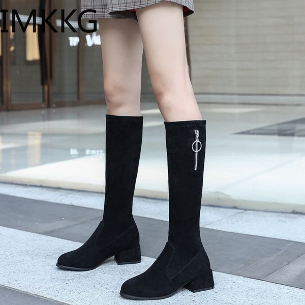

female knee high boots women flock leather comfortable winter boots women long knee 2020 shoes q00284, Black