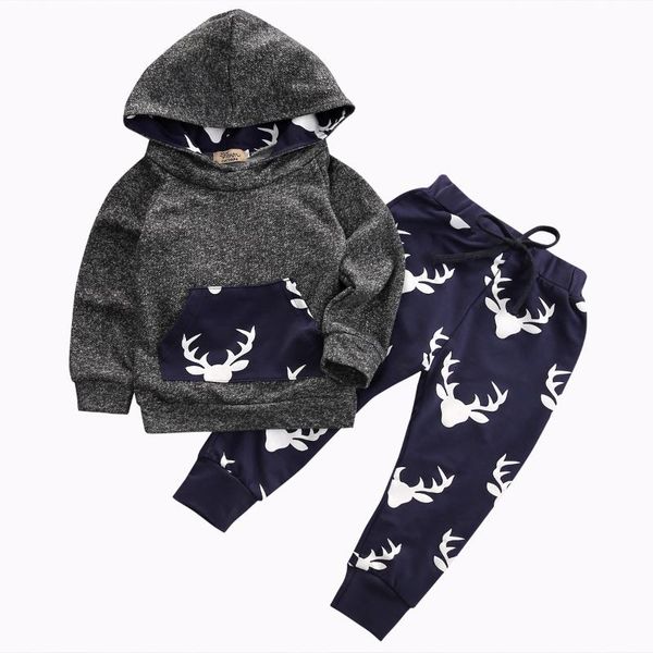 

clothing sets 2021 autumn born toddler infant baby boy girls deer casual t shirt hoodie long pants 2pcs outfits set, White