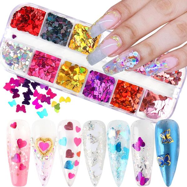

nail glitter mirror sequins paillette sparkly love butterfly flakes slices 3d holographic irregular art decorations bedhd, Silver;gold