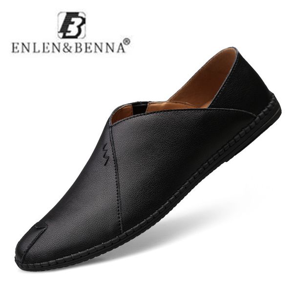

2020 new men leather shoes casual luxury breathable loafers moccasins male flats shoes fashion slip on driving size 46, Black
