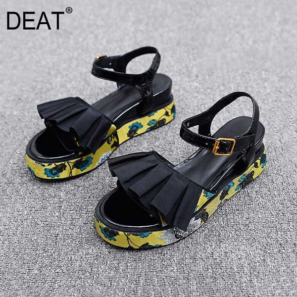 

deat] 2020 new spring summer round toe shallow hit colors ruffles pu leather platform sandals for women shoes fashion 10i770, Black