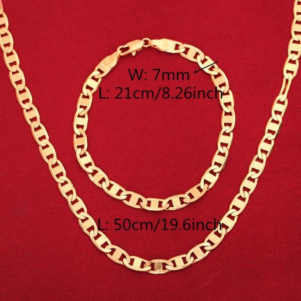 

ch-1023 african necklace bracelet set yellow gold color 7mm link chain set for men hiphop jewelry wholesale, Black