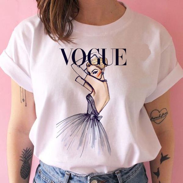 

vogue designer clothes lady print o neck t shirt summer fashion women t-shirt funny tshirts harajuku short sleeve casual tees lovrly, White