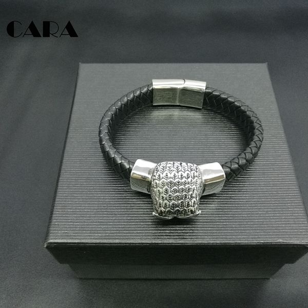 

bangle cara 2021 fashion jewelry men genuine cow leather 316 stainless steel bracelets male retro bracelet bangles for cara0055, Black