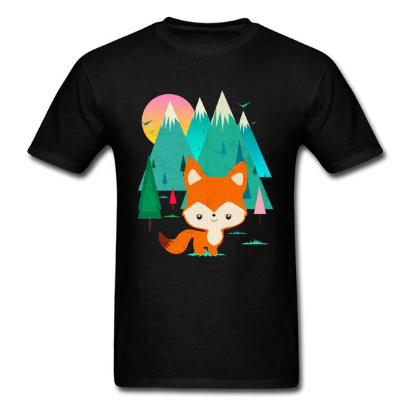 

cute fox sunset drawing t-shirt men summer male top футболки геометрическая forest patterns тенниска одежды высокого качества
