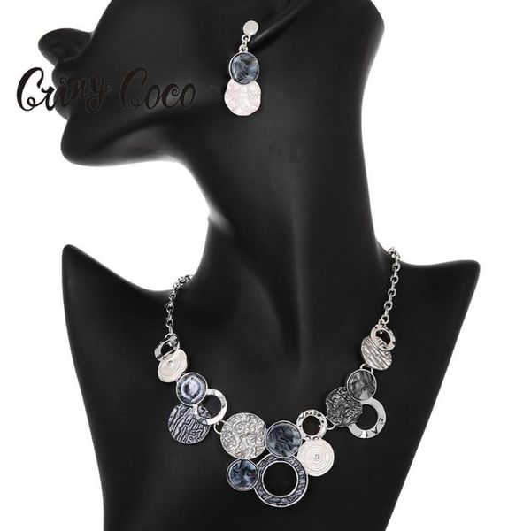 

cring coco acrylic geometric circles choker necklace for women party daily life jewelry pendant choker necklaces gifts, Silver