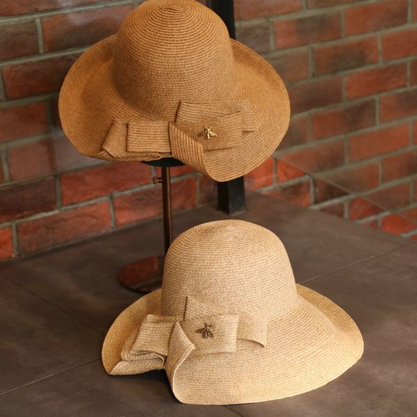 

202004-xushen summer fine grass can fold bee lady sun cap women leisure holiday hat, Blue;gray