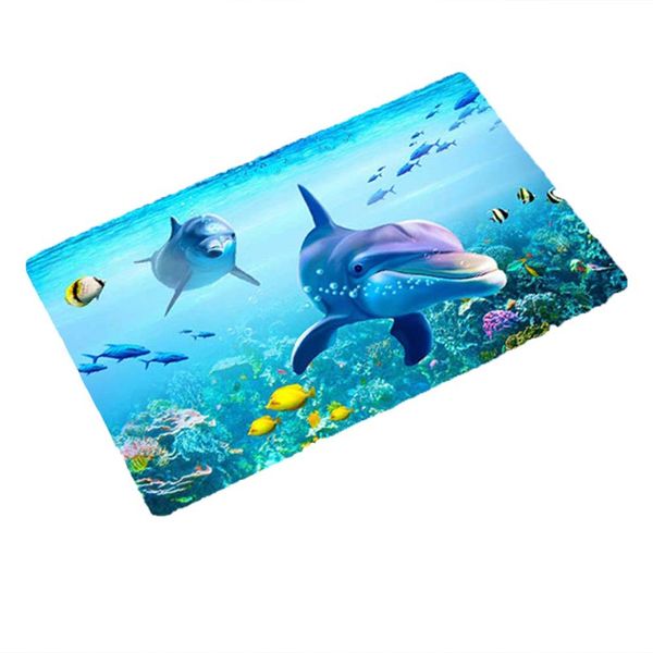 

60см * 90см спальня ковер фланель ocean стиль 3d дельфин мягкого напольное ковровое покрытие море океан гостиная напольные коврики противоск