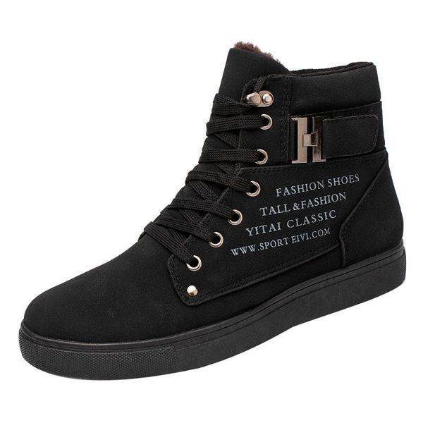 

fashion men's oxford shoes plus velvet casual high-sports boots england matte leather men's shoes boots 2020, Black