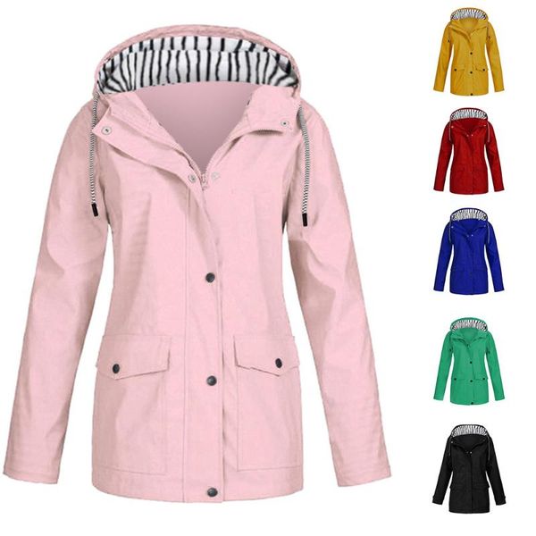 

outdoor women hiking jacket solid rain jackets waterproof jackets hooded raincoat windproof camping overcoat for fall#f, Tan;black