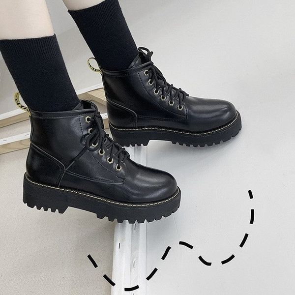

women flat platform ankle boots spring boot black lace up black medium creepers shoes fashion party footwear