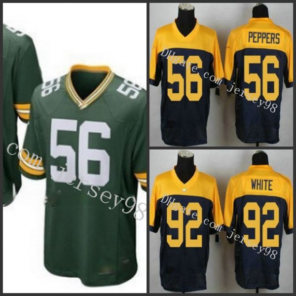 

green bay packers green 92 reggie white 56 julius peppers blue gold alternate nfl game jersey, Black;red