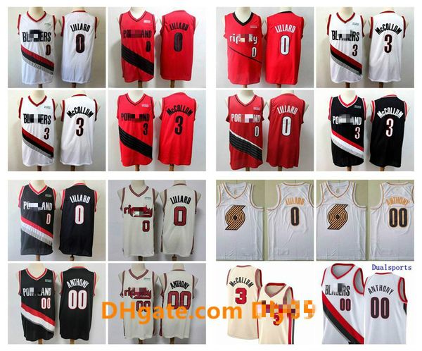 

2020 trail blazers throwback jersey damian 0 lillard 00 carmelo anthony c.j. mccollum 3 city white edition basketball jersey, Black;red