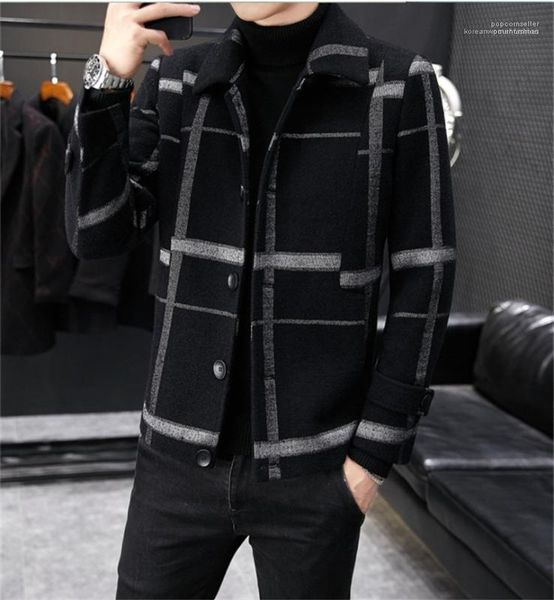 

luxury plus size wool blends coats casual single breasted winter jacket busuness mens plaided coats designer, Black