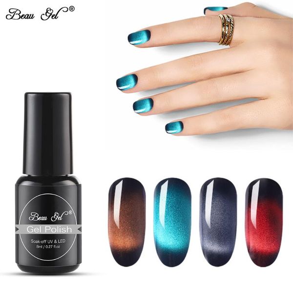 

beau gel 8ml gemstone cat eye uv gel polish translucent color varnish nail art manicure magnetic enamel lacquer for nails, Red;pink
