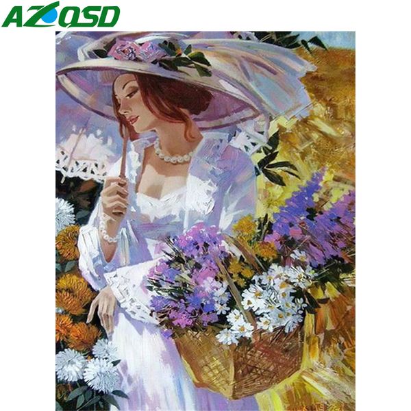

azqsd diy painting by number canvas kits portrait abstract art coloring by numbers girl picture for living room home decoration
