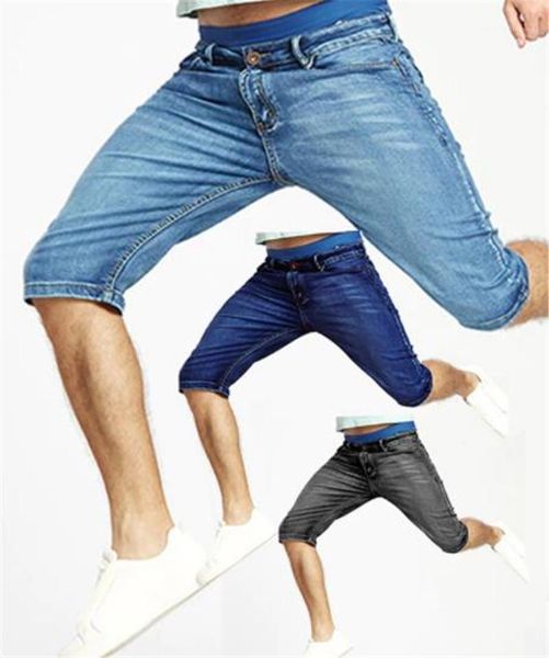 

jean shorts mid waist regular zipper mens slim jeans male apparel mens straight designer, Blue